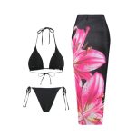 The new foreign trade cross-border European and American style sexy print three-piece swimsuit Amazon charm lily fixed print - Image 2