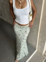 Amyway [fresh vintage] vintage line floral mesh skirt women's drape fishtail hip skirt - Image 4