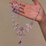 Flash! Purple light luxury necklace, high-end flower rhinestone fashion, light luxury temperament, women's versatile high-value necklace-akl - Image 3