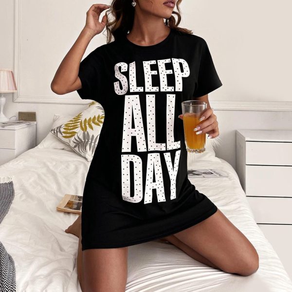 Amazon new summer short-sleeved nightdress women's pajamas dress one-piece skirt breathable mid-length dress home service