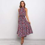 2025 European and American cross-border Amazon women's long skirt foreign trade hot new halterneck polka dot print lace-up dress - Image 3