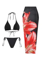 The new foreign trade cross-border European and American style sexy print three-piece swimsuit Amazon charm lily fixed print - Image 7