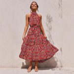 2025 European and American cross-border Amazon women's long skirt foreign trade hot new halterneck polka dot print lace-up dress - Image 4