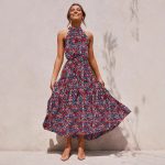 2025 European and American cross-border Amazon women's long skirt foreign trade hot new halterneck polka dot print lace-up dress - Image 2