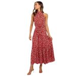 2025 European and American cross-border Amazon women's long skirt foreign trade hot new halterneck polka dot print lace-up dress - Image 5